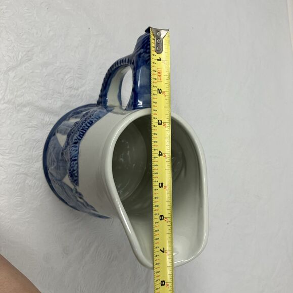 Vintage Old Sleepy Eye Native American Pottery White Blue Ceramic Pitcher - Picture 14 of 14